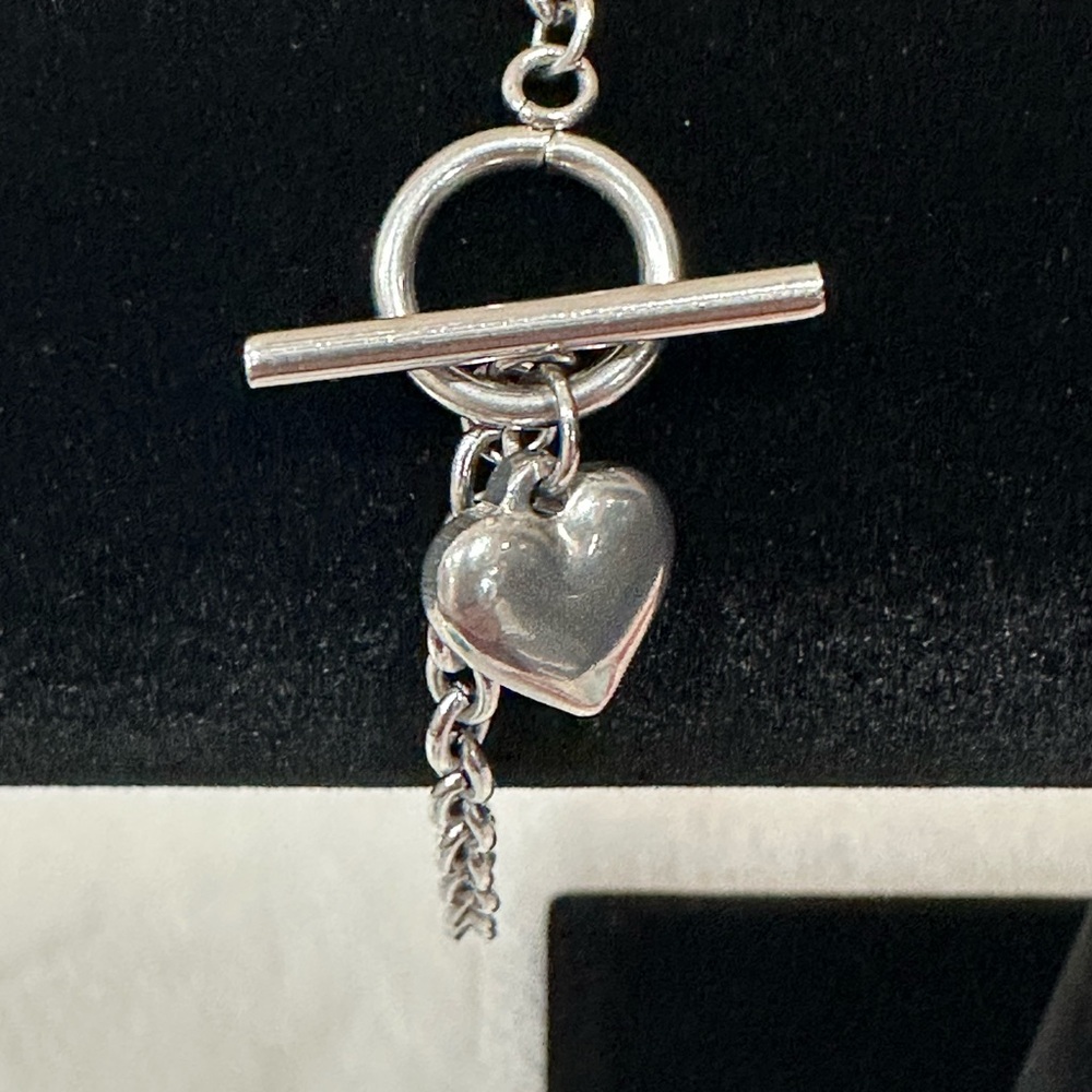 Silver Tone Heart Charm Bracelet